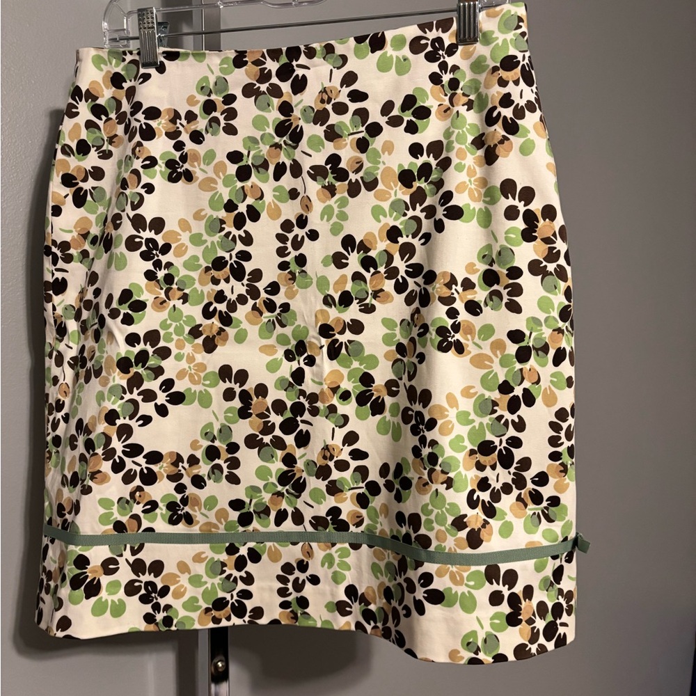 Geoffrey Beene Skirt Stretch Floral Green Ribbon Zipper Cottagecore Y2K VTG 10